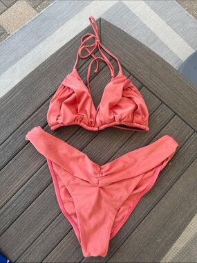 Bananhot sz LCoral-Rose Ruched Bikini Set